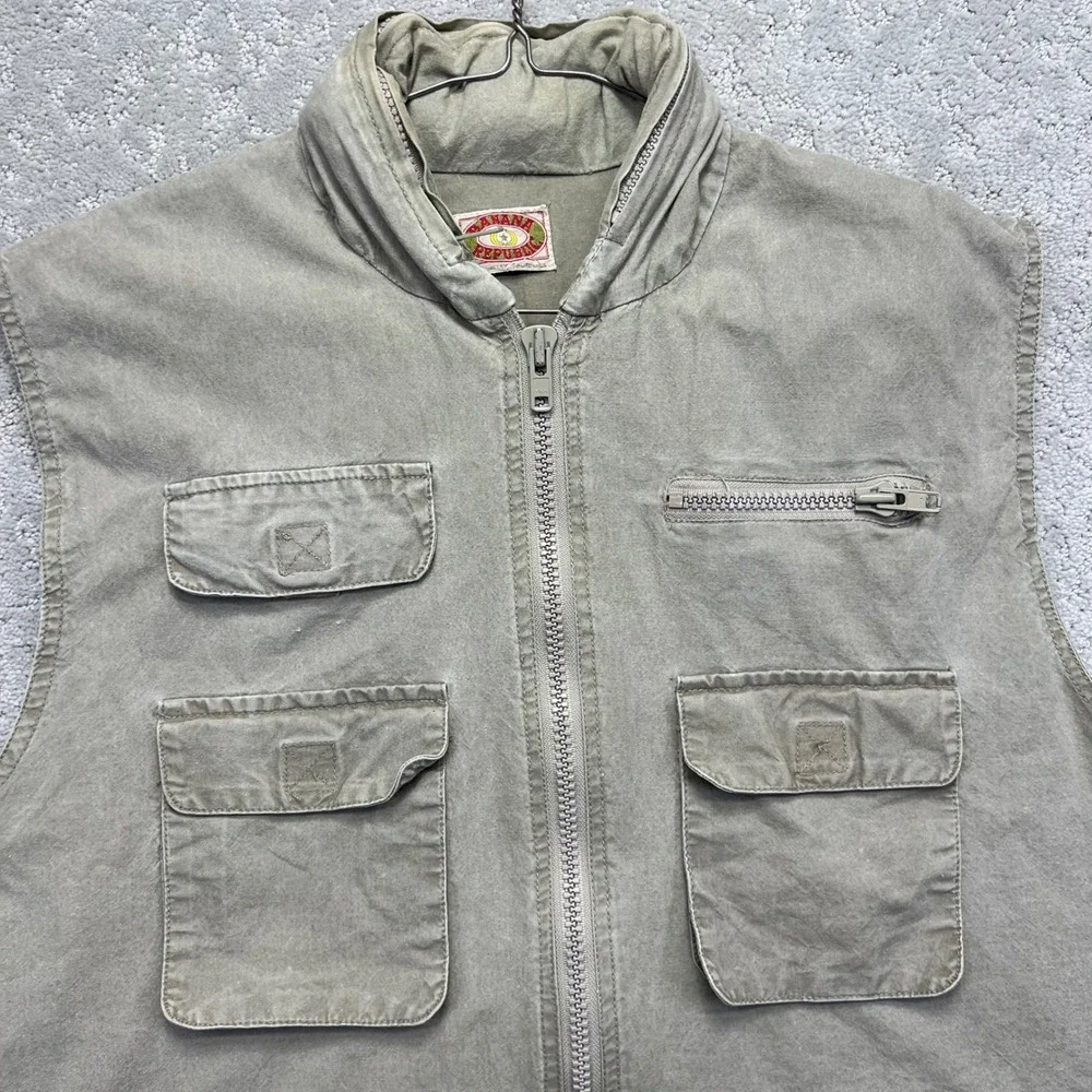 VINTAGE Banana Republic Vest Mens L Canvas Safari Utility Fishing Multi-Pocket